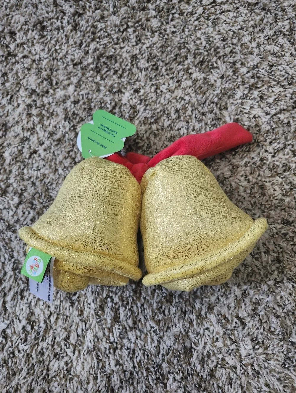 Gigglescape Gold Holiday Jingle Bell Plush Pair with Red Bow
